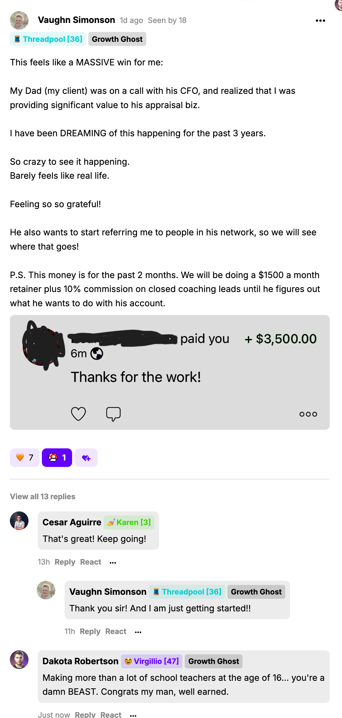 Vaughn Simonson — $3,000
